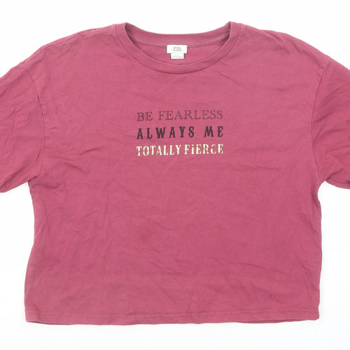 River Island Girls Purple Cotton Basic T-Shirt Size 11-12 Years Round Neck Pullover - Be Fearless Always Me Totally Fierce