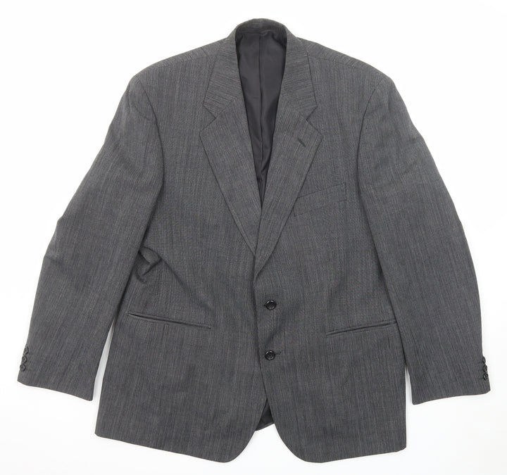 Pinstripe Mens Grey Polyester Jacket Suit Jacket Size 44 Regular
