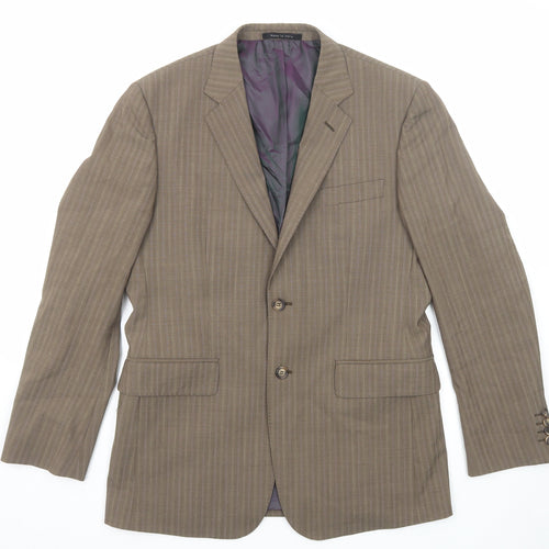 Flannels Mens Brown Striped Wool Jacket Suit Jacket Size 50 Regular