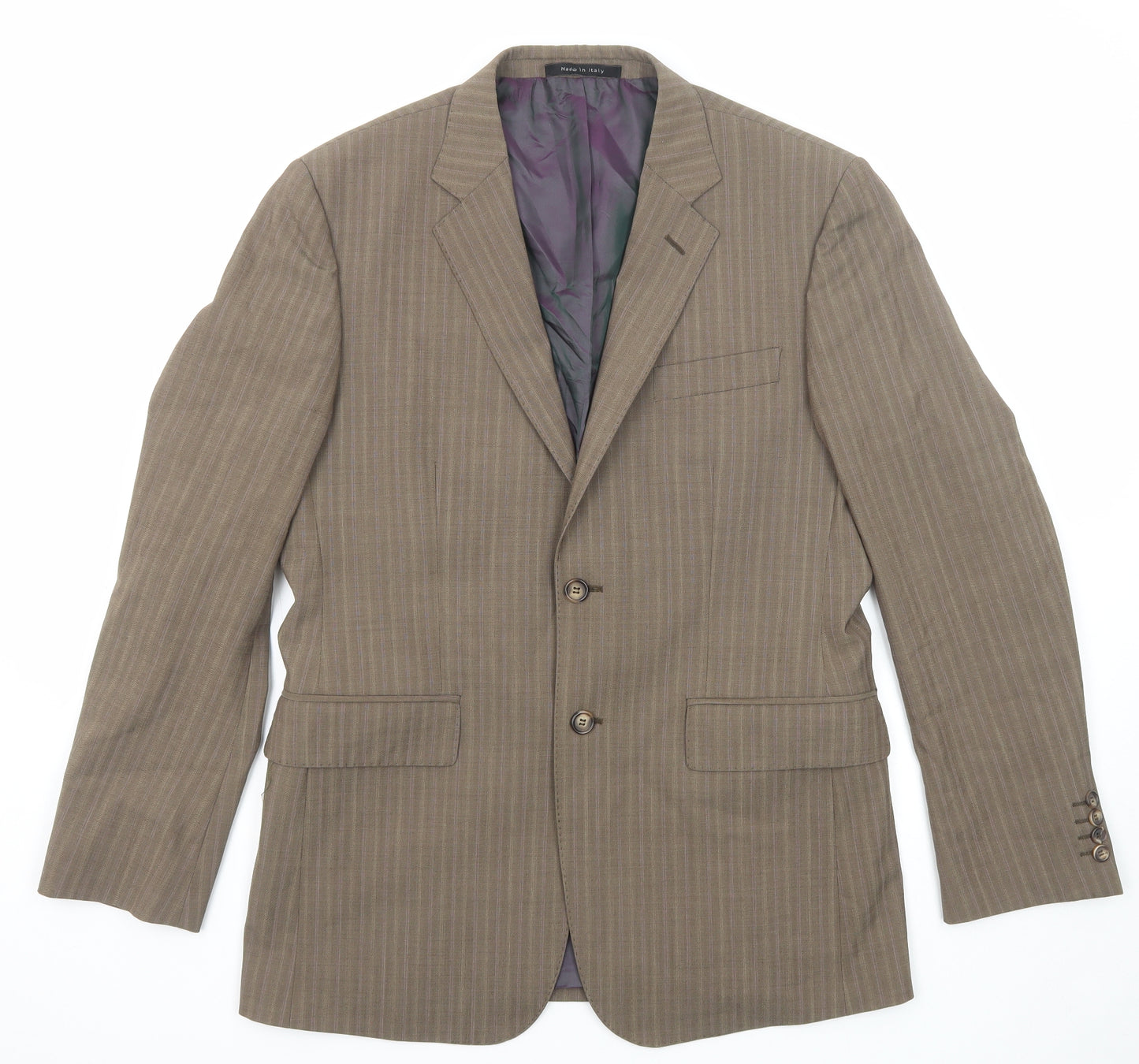 Flannels Mens Brown Striped Wool Jacket Suit Jacket Size 50 Regular