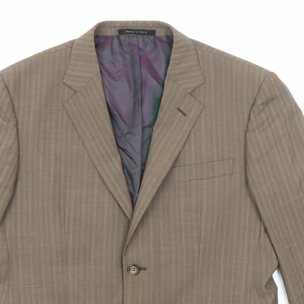Flannels Mens Brown Striped Wool Jacket Suit Jacket Size 50 Regular