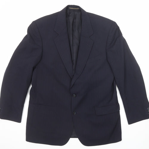 Marks and Spencer Mens Blue Striped Wool Jacket Suit Jacket Size 42 Regular