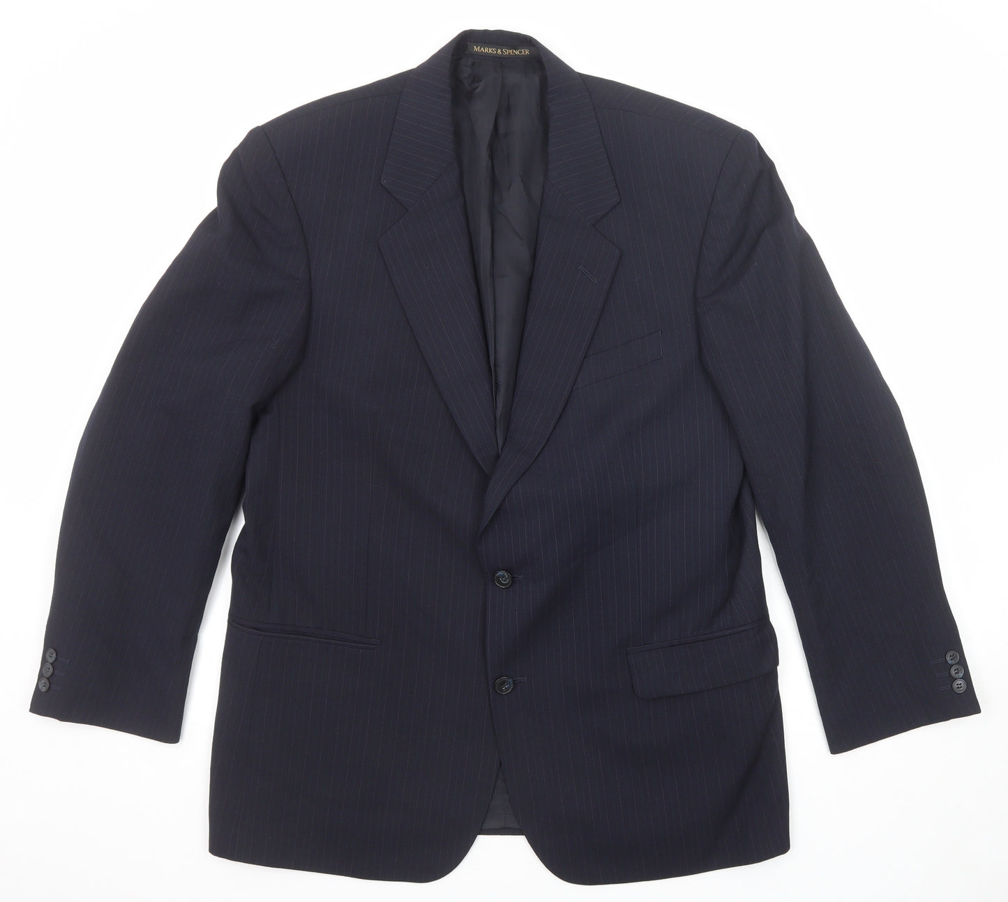 Marks and Spencer Mens Blue Striped Wool Jacket Suit Jacket Size 42 Regular