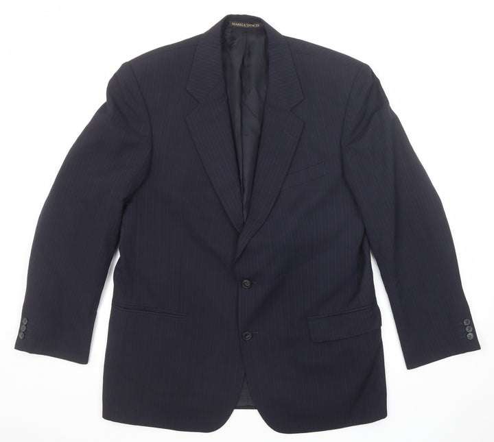 Marks and Spencer Mens Blue Striped Wool Jacket Suit Jacket Size 42 Regular