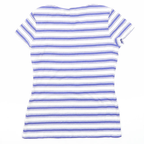 Marks and Spencer Womens Blue Striped Cotton Basic T-Shirt Size 12 Boat Neck