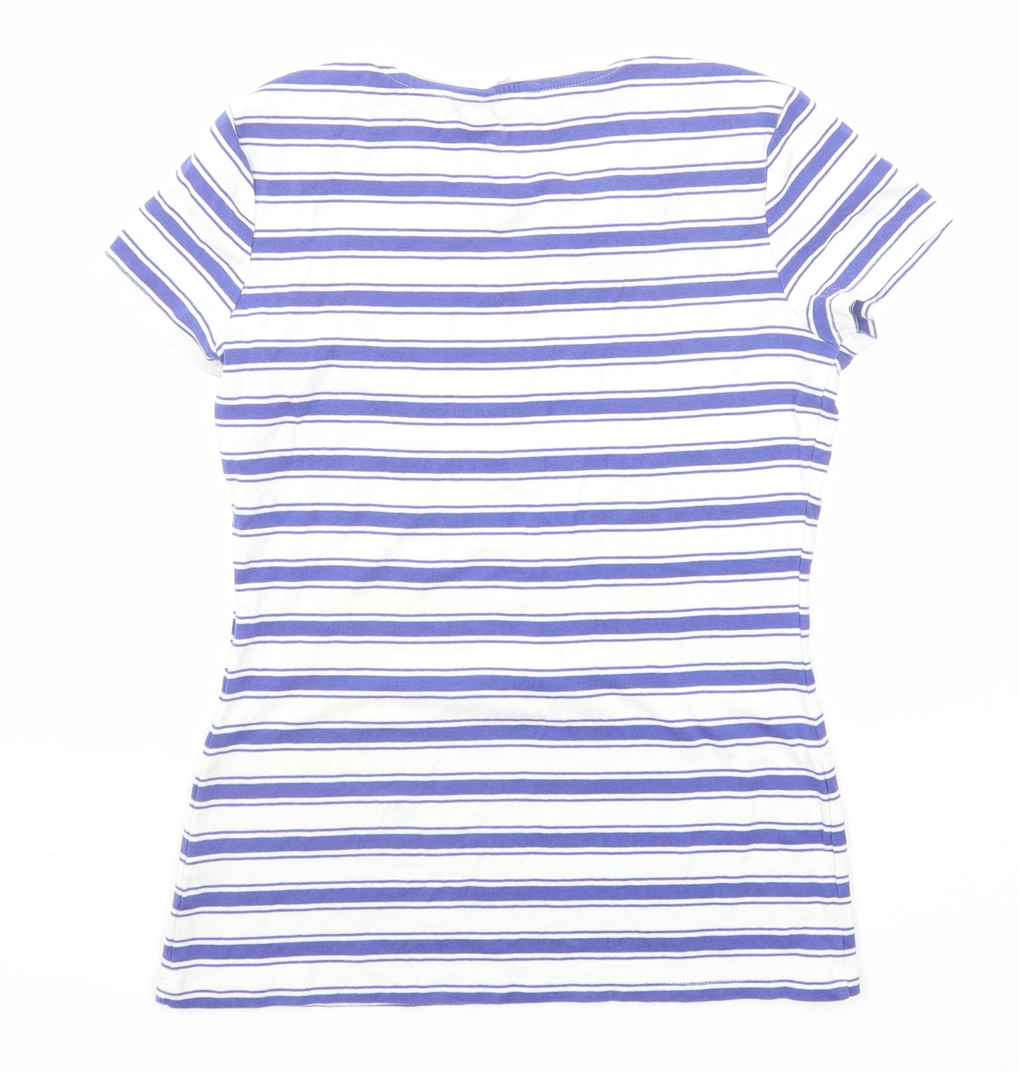 Marks and Spencer Womens Blue Striped Cotton Basic T-Shirt Size 12 Boat Neck