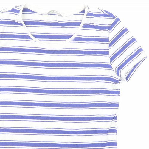 Marks and Spencer Womens Blue Striped Cotton Basic T-Shirt Size 12 Boat Neck