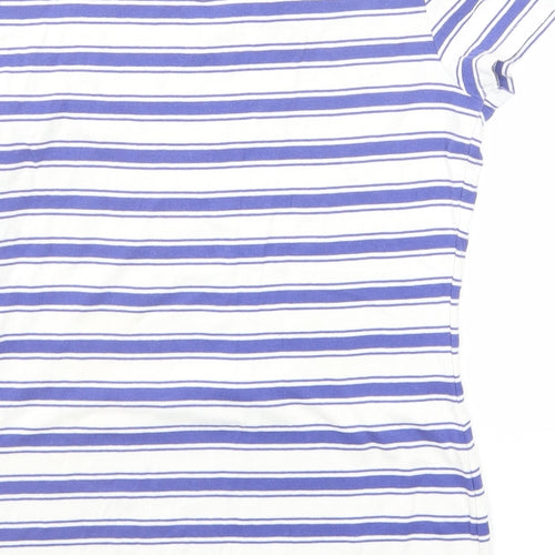 Marks and Spencer Womens Blue Striped Cotton Basic T-Shirt Size 12 Boat Neck