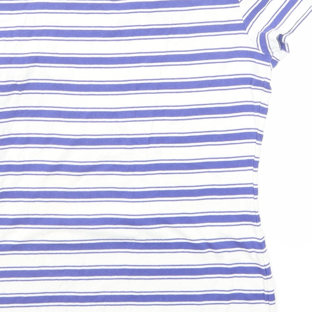Marks and Spencer Womens Blue Striped Cotton Basic T-Shirt Size 12 Boat Neck
