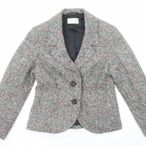 Precis Womens Grey Geometric Wool Jacket Blazer Size 10