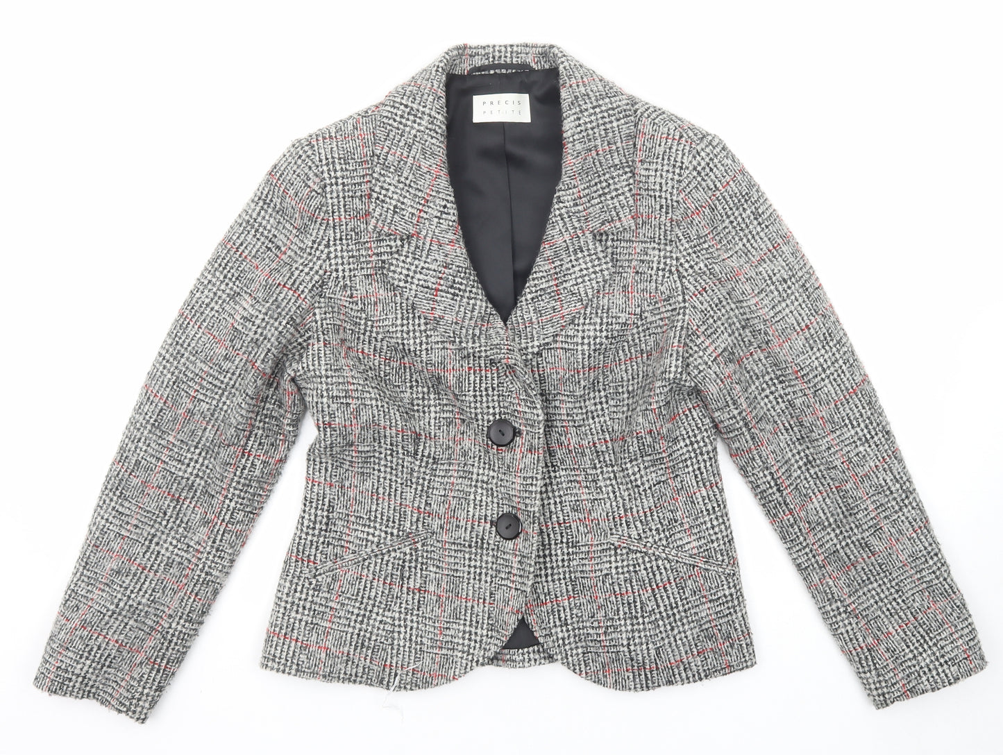 Precis Womens Grey Geometric Wool Jacket Blazer Size 10