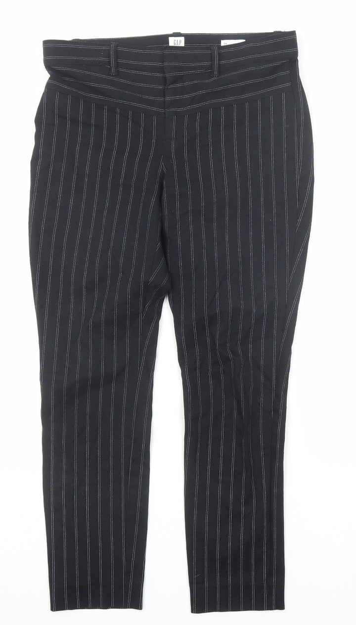 Gap Womens Black Striped Cotton Trousers Size 6 Regular Zip