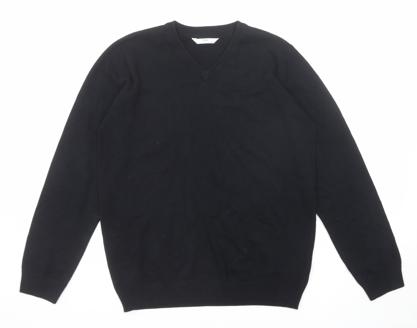 Marks and Spencer Boys Black V-Neck Acrylic Pullover Jumper Size 14-15 Years Pullover