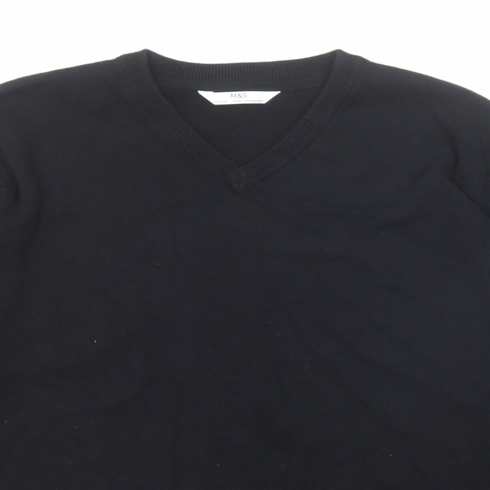 Marks and Spencer Boys Black V-Neck Acrylic Pullover Jumper Size 14-15 Years Pullover