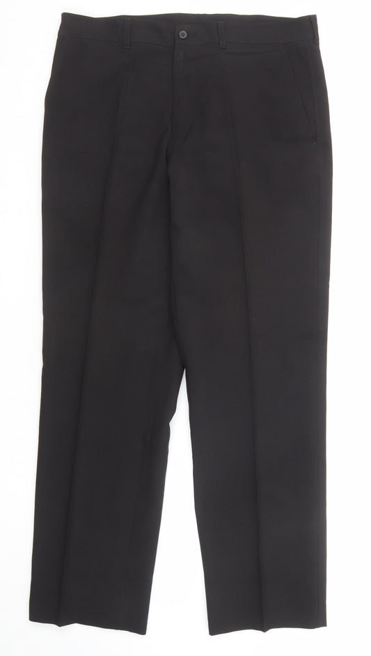 Marks and Spencer Mens Black Polyester Dress Pants Trousers Size 34 in L31 in Regular Zip