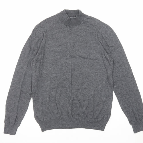 Marks and Spencer Mens Grey High Neck Cotton Pullover Jumper Size M Long Sleeve