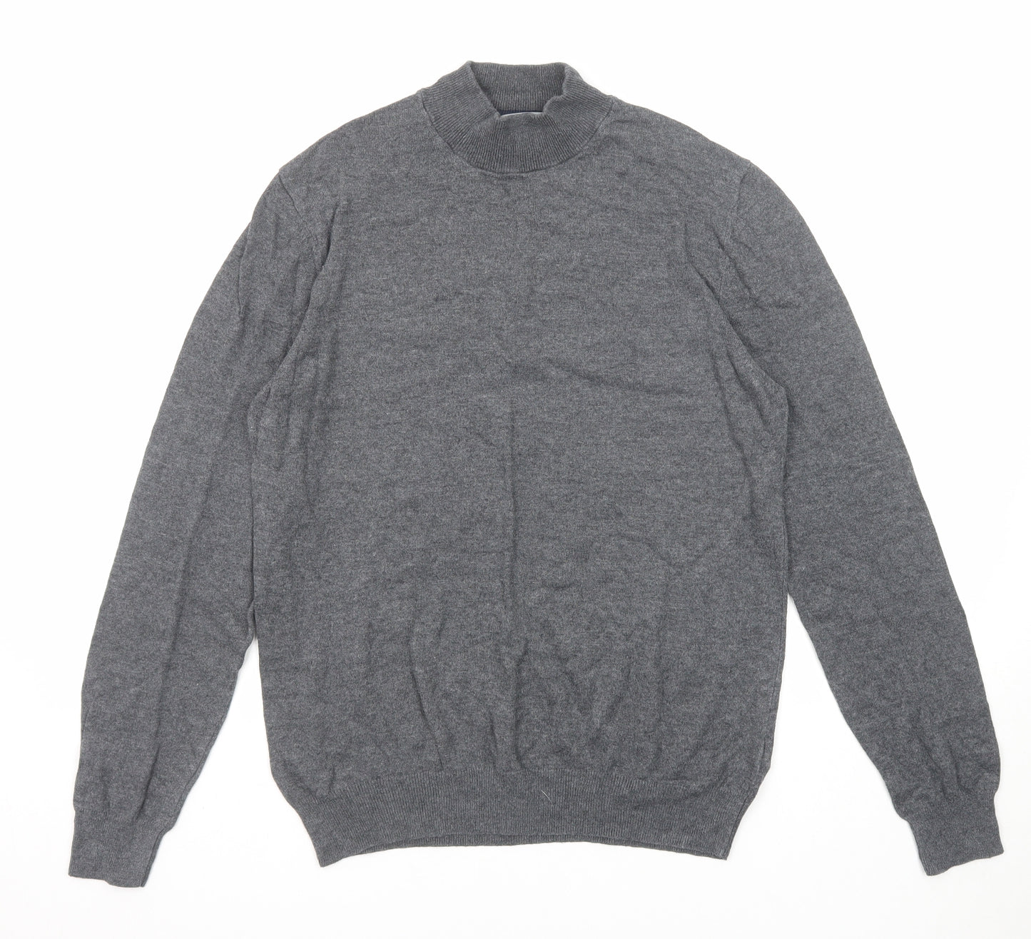Marks and Spencer Mens Grey High Neck Cotton Pullover Jumper Size M Long Sleeve