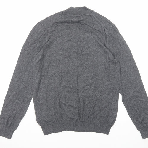 Marks and Spencer Mens Grey High Neck Cotton Pullover Jumper Size M Long Sleeve