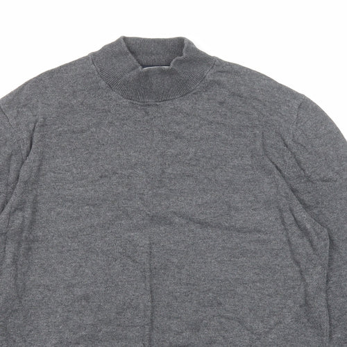 Marks and Spencer Mens Grey High Neck Cotton Pullover Jumper Size M Long Sleeve
