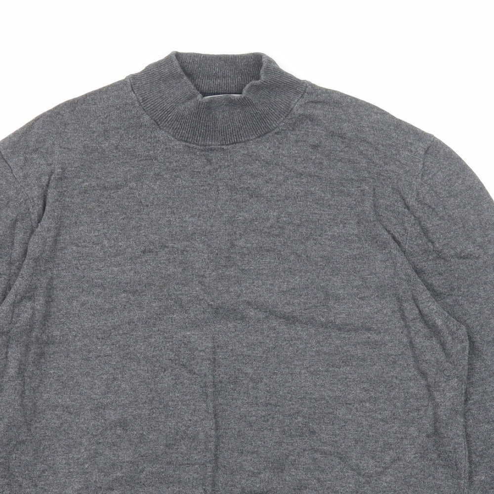 Marks and Spencer Mens Grey High Neck Cotton Pullover Jumper Size M Long Sleeve