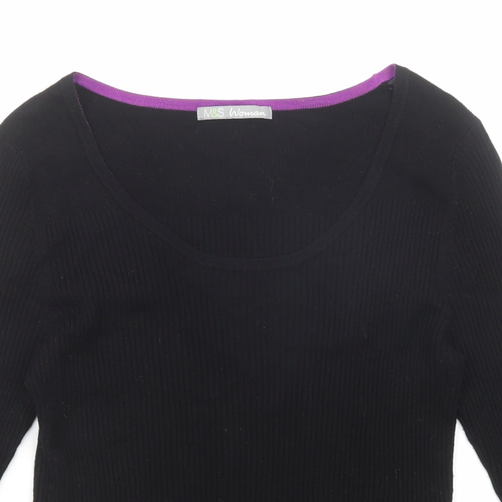 Marks and Spencer Womens Black Scoop Neck Viscose Pullover Jumper Size 14