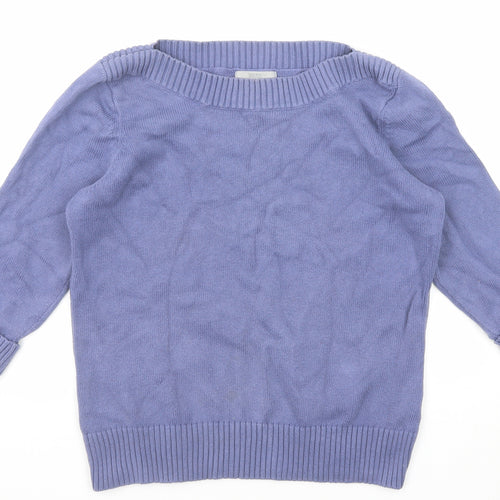 Marks and Spencer Womens Blue Boat Neck Cotton Pullover Jumper Size 18