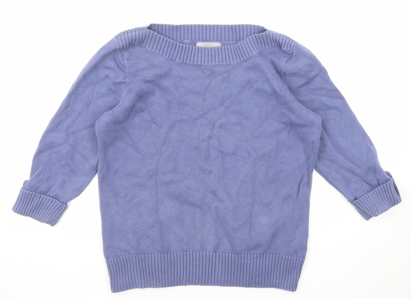 Marks and Spencer Womens Blue Boat Neck Cotton Pullover Jumper Size 18