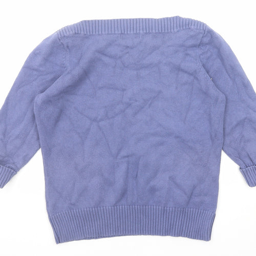 Marks and Spencer Womens Blue Boat Neck Cotton Pullover Jumper Size 18