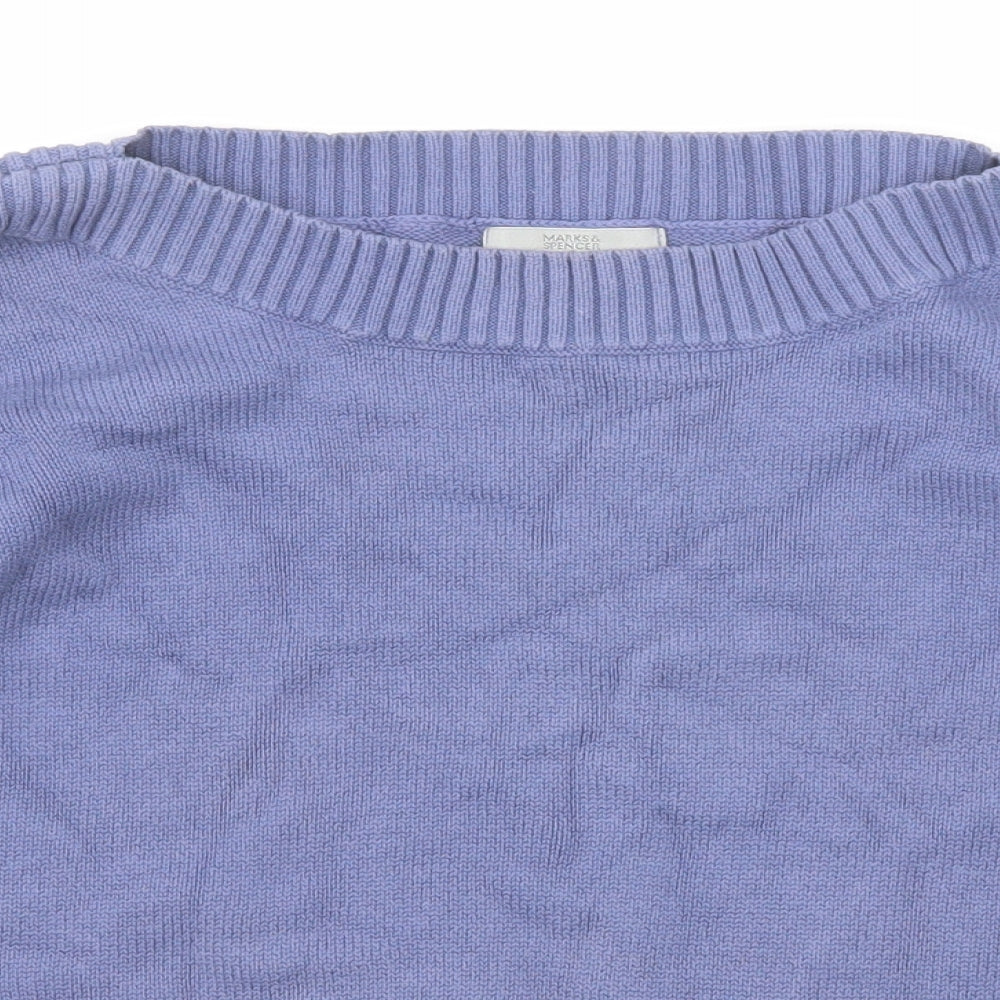Marks and Spencer Womens Blue Boat Neck Cotton Pullover Jumper Size 18