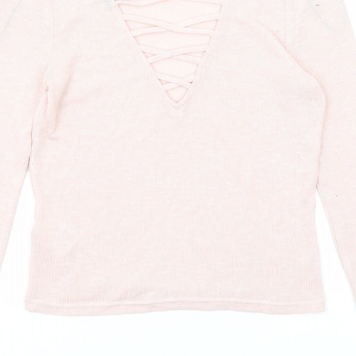 Divided by H&M Womens Pink Boat Neck Polyester Pullover Jumper Size S
