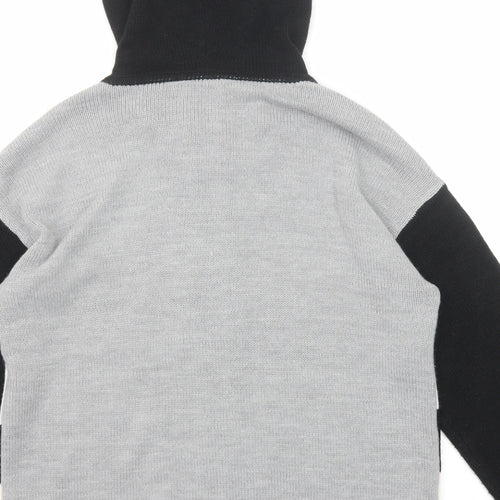 DKNY Womens Black Striped Acrylic Full Zip Hoodie Size L Zip