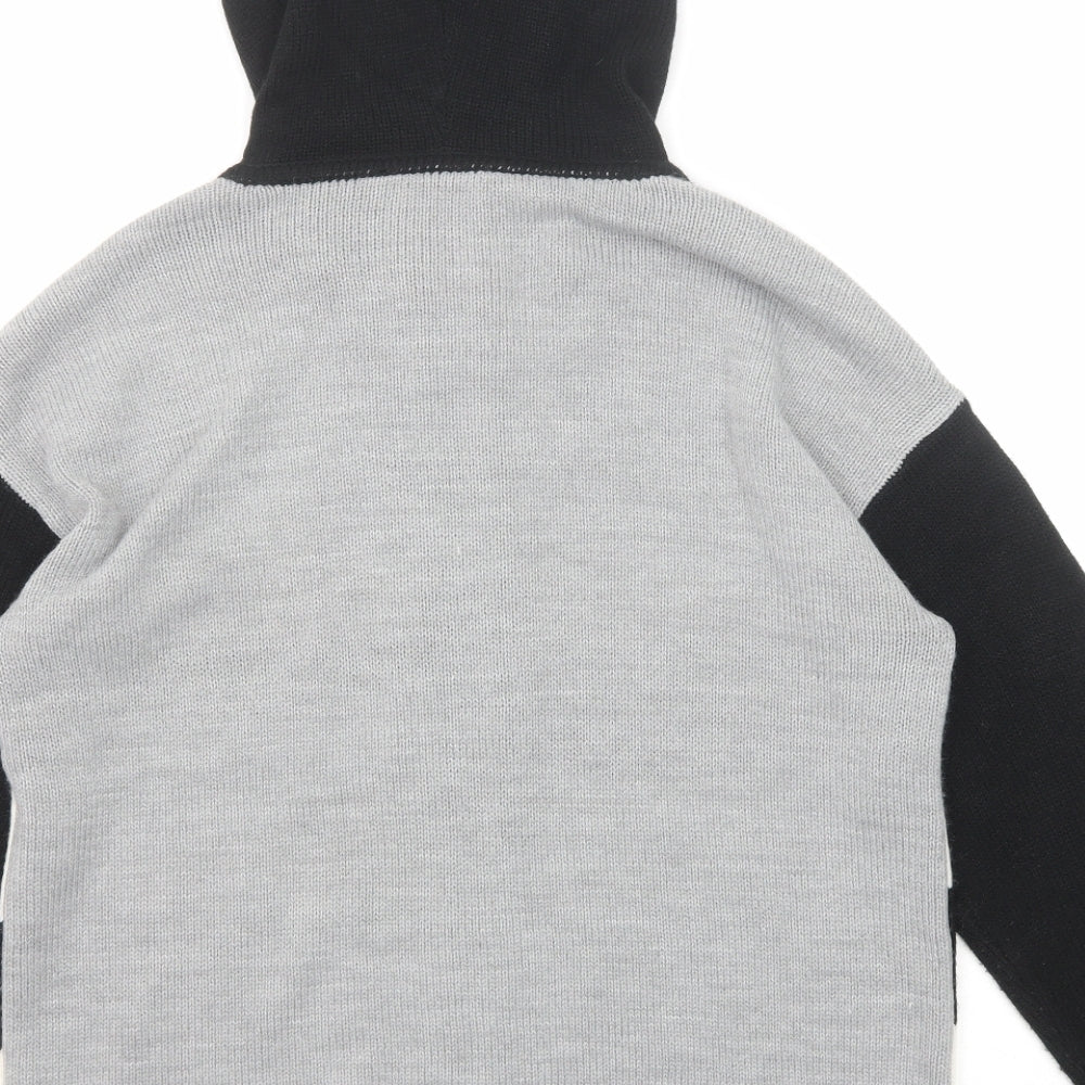 DKNY Womens Black Striped Acrylic Full Zip Hoodie Size L Zip