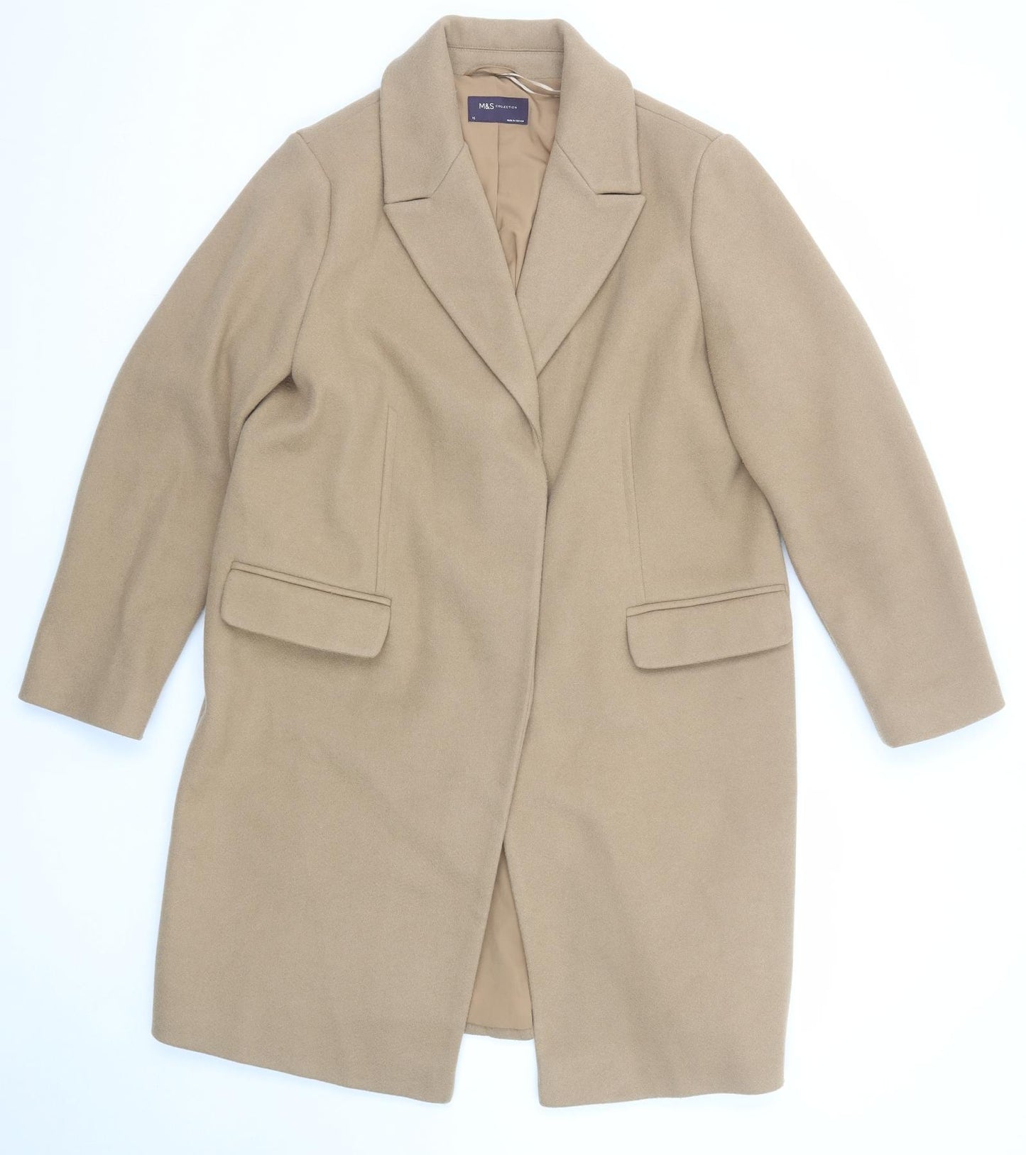 Marks and Spencer Womens Beige Overcoat Coat Size 16 Button