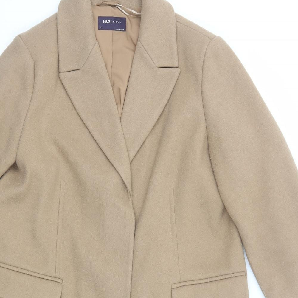 Marks and Spencer Womens Beige Overcoat Coat Size 16 Button