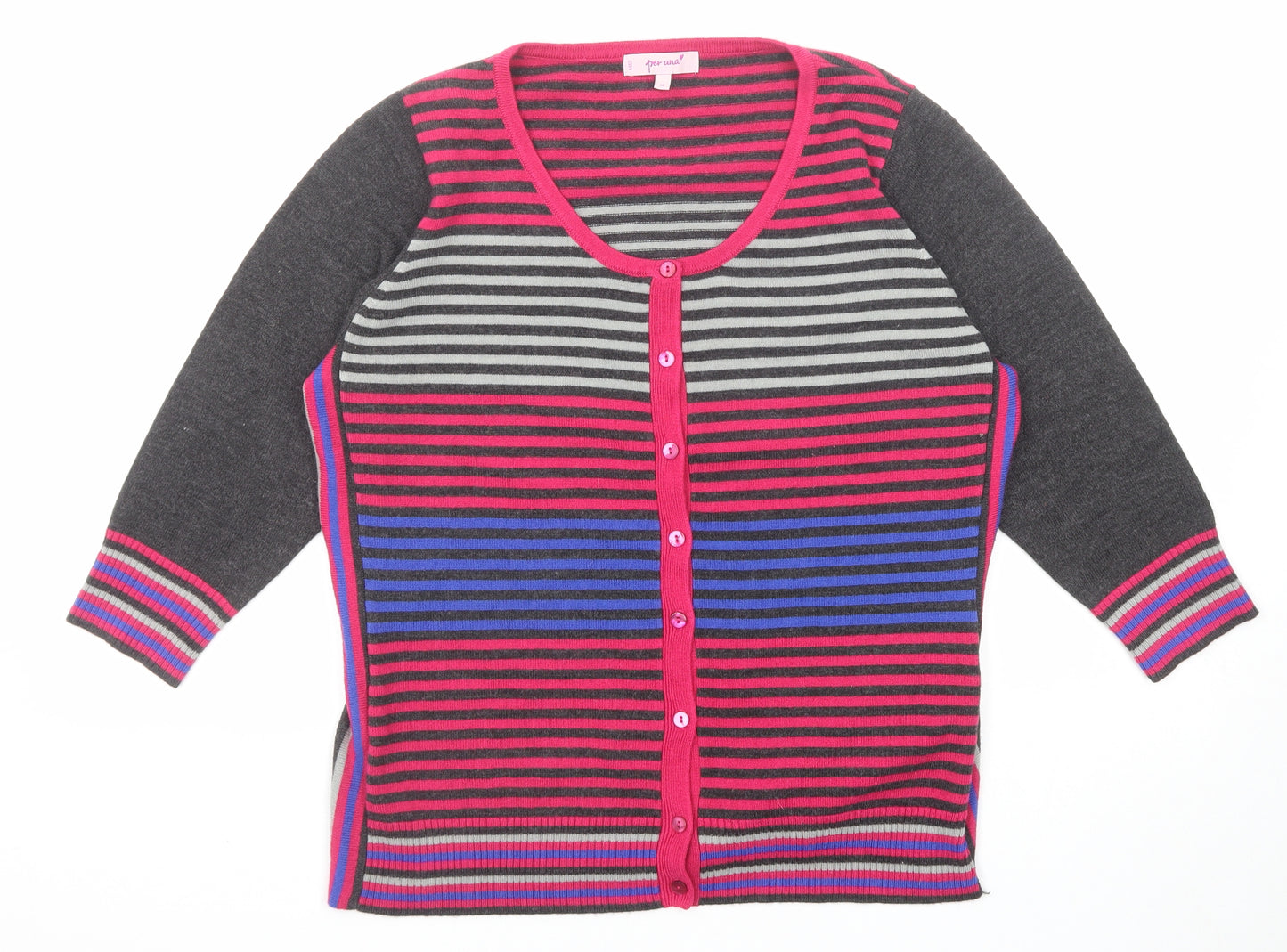 Per Una Womens Multicoloured Scoop Neck Striped Acrylic Cardigan Jumper Size 16