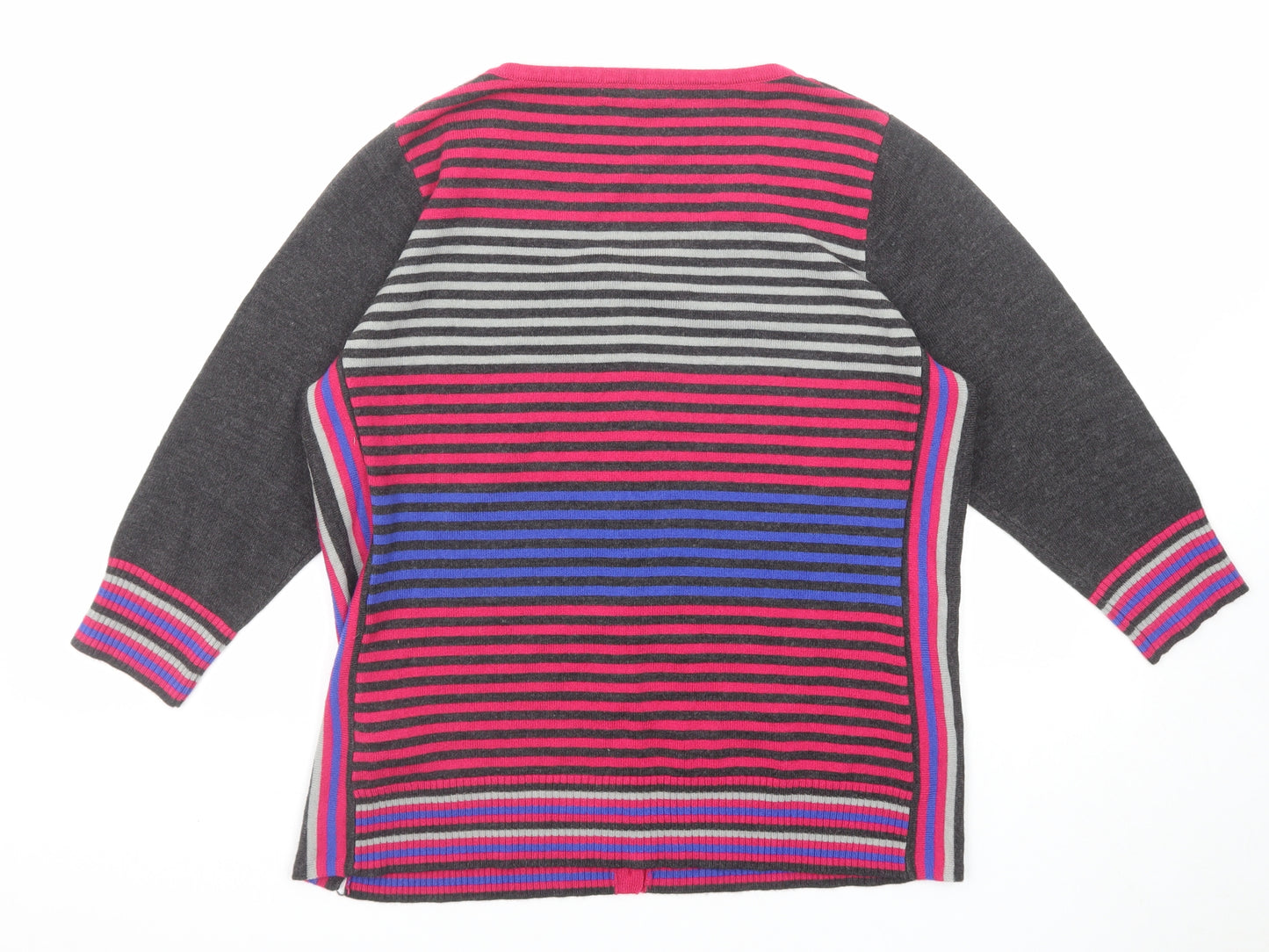 Per Una Womens Multicoloured Scoop Neck Striped Acrylic Cardigan Jumper Size 16