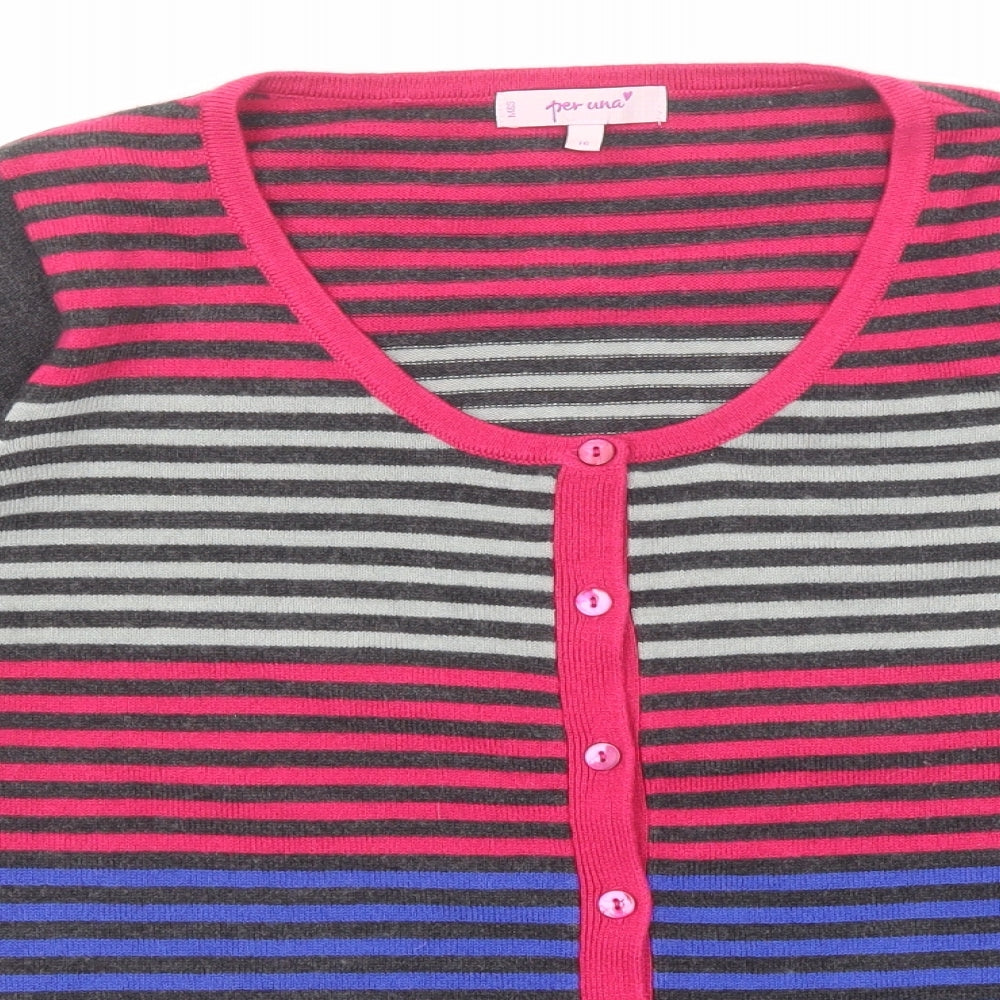 Per Una Womens Multicoloured Scoop Neck Striped Acrylic Cardigan Jumper Size 16