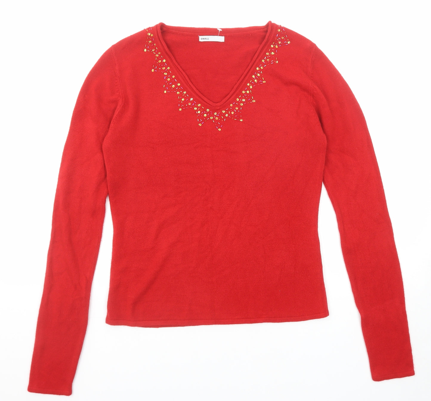 Ethel Austin Womens Red V-Neck Acrylic Pullover Jumper Size S