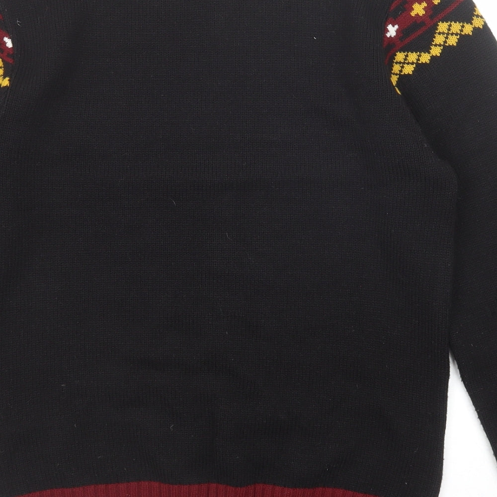 Rock & Revival Mens Black Round Neck Geometric Acrylic Pullover Jumper Size S Long Sleeve - Snowman Christmas