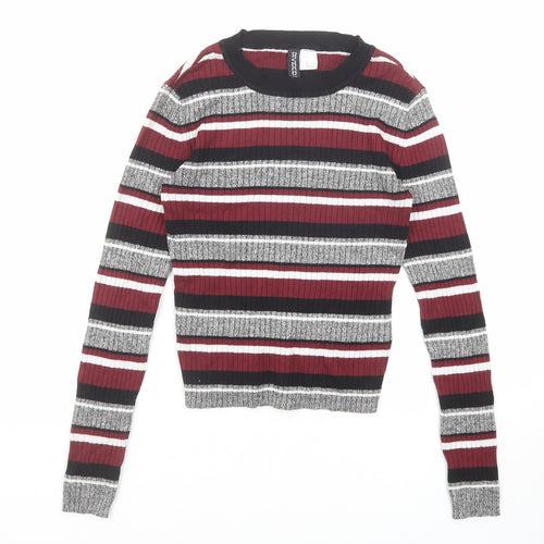 Divided by H&M Womens Multicoloured Round Neck Striped Viscose Pullover Jumper Size XS