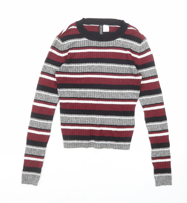 Divided by H&M Womens Multicoloured Round Neck Striped Viscose Pullover Jumper Size XS