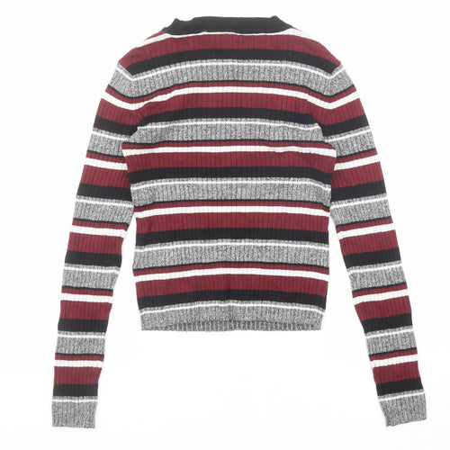 Divided by H&M Womens Multicoloured Round Neck Striped Viscose Pullover Jumper Size XS