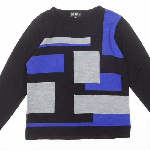 Casamia Womens Black Round Neck Geometric Acrylic Pullover Jumper Size M
