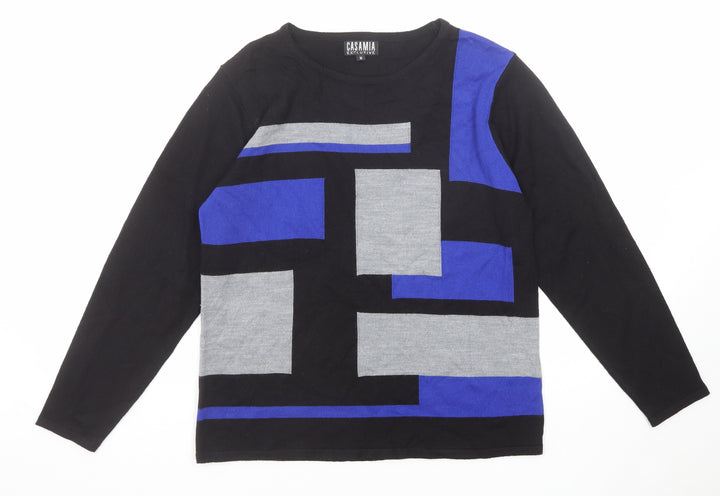 Casamia Womens Black Round Neck Geometric Acrylic Pullover Jumper Size M