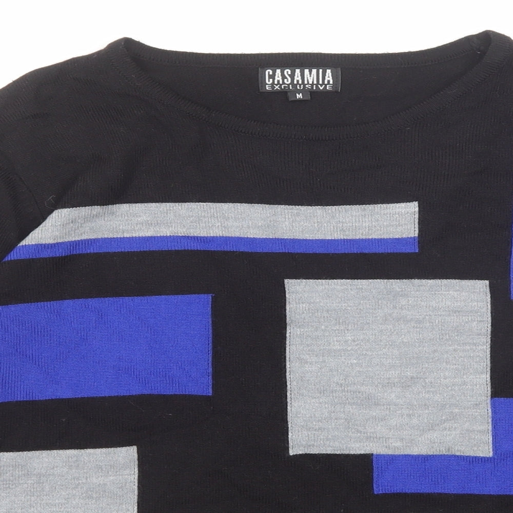 Casamia Womens Black Round Neck Geometric Acrylic Pullover Jumper Size M