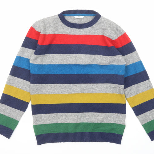 Marks and Spencer Boys Multicoloured Round Neck Striped Acrylic Pullover Jumper Size 12-13 Years Pullover