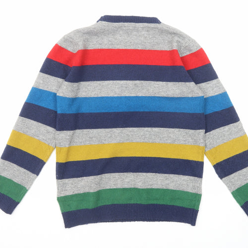Marks and Spencer Boys Multicoloured Round Neck Striped Acrylic Pullover Jumper Size 12-13 Years Pullover