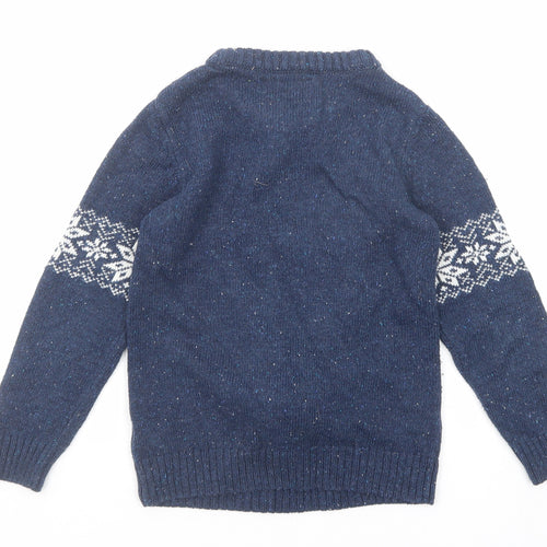NEXT Boys Blue Round Neck Acrylic Pullover Jumper Size 7 Years Pullover - Reindeer Christmas