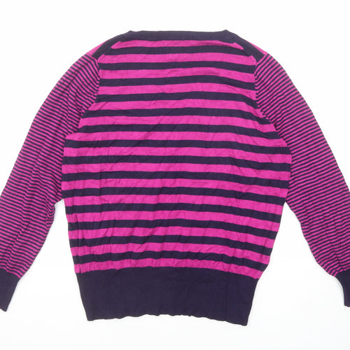 Marks and Spencer Womens Pink V-Neck Striped Viscose Pullover Jumper Size 16
