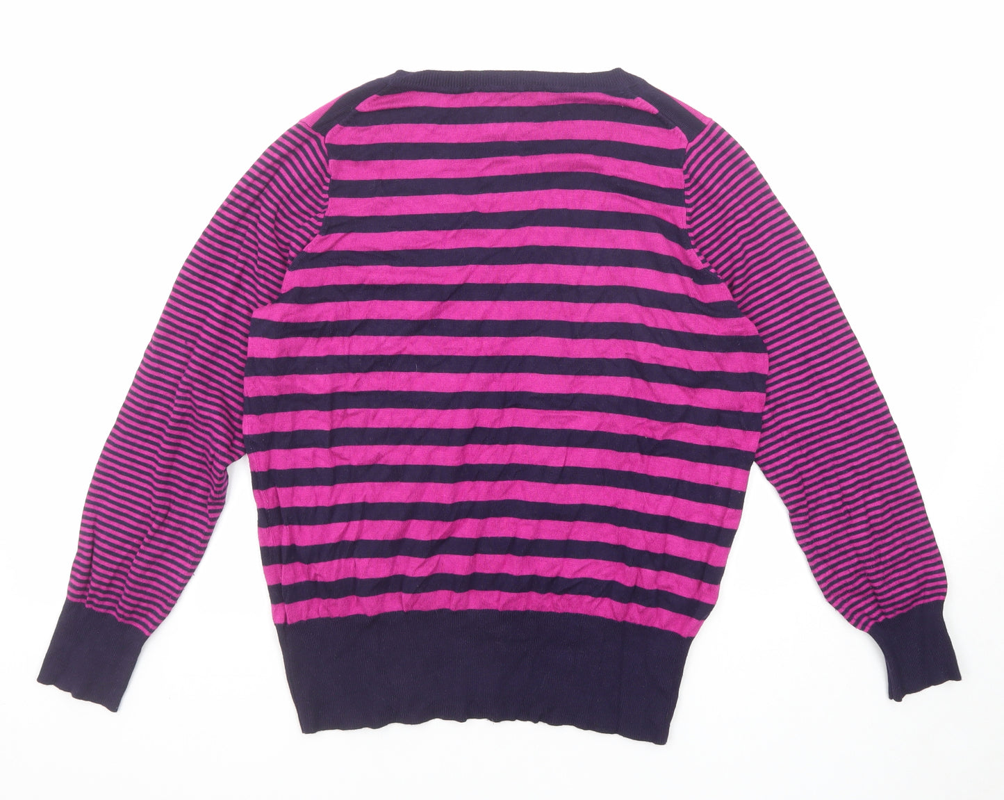 Marks and Spencer Womens Pink V-Neck Striped Viscose Pullover Jumper Size 16